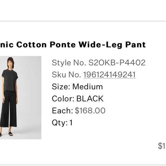 Black Eileen Fisher Organic Cotton Ponte Wide-Leg Pant, Medium (24” inseam) - Picture 8 of 8